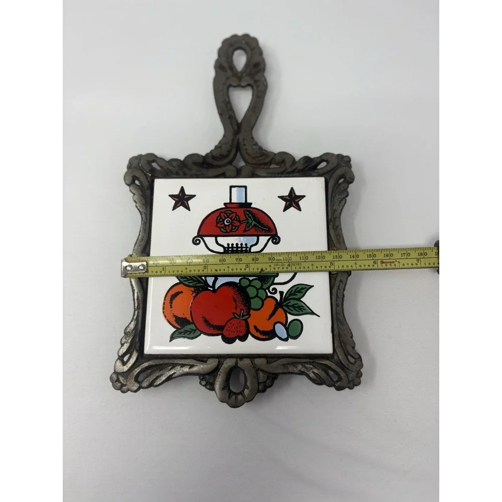 Fruit Lamp Trivet Cast Iron Ceramic Tile Hot Pad Spoon Rest Kitchy Vintage 1970s